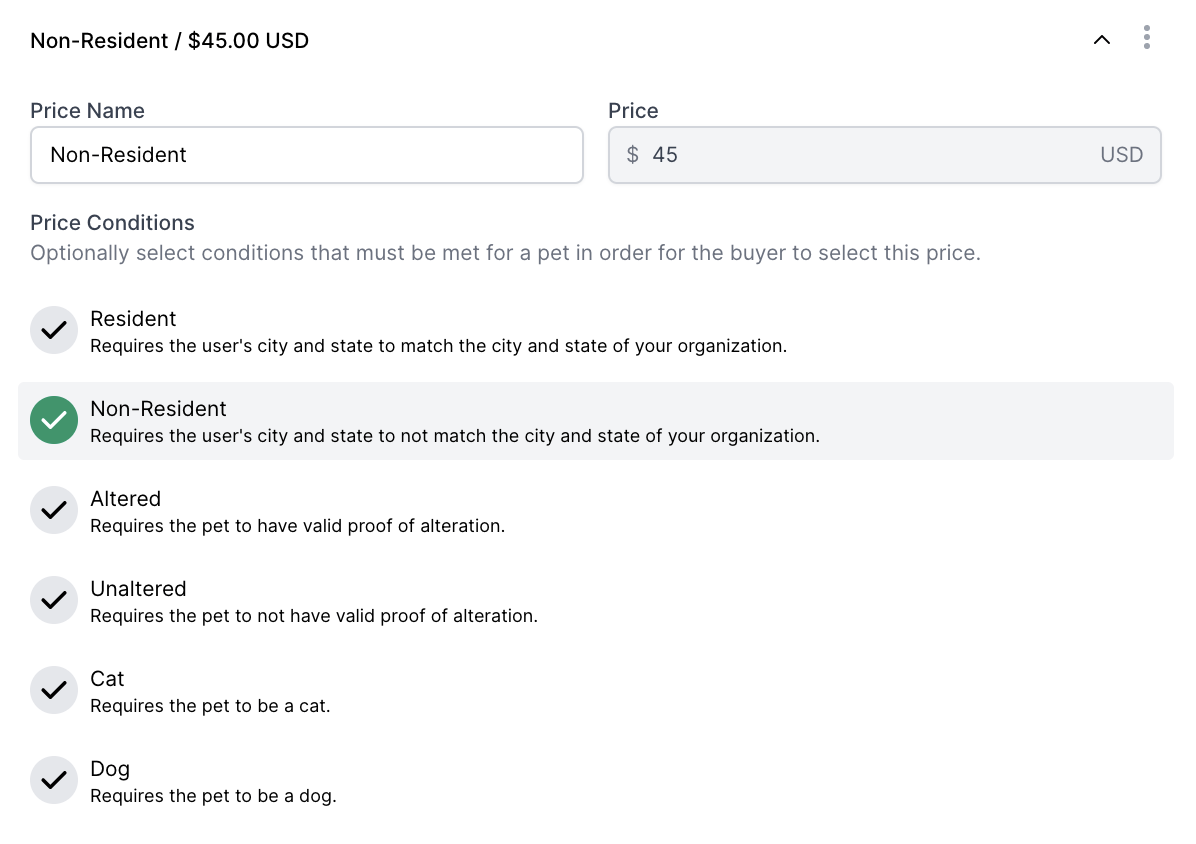 Screenshot of Price Conditions UI in Barkpass